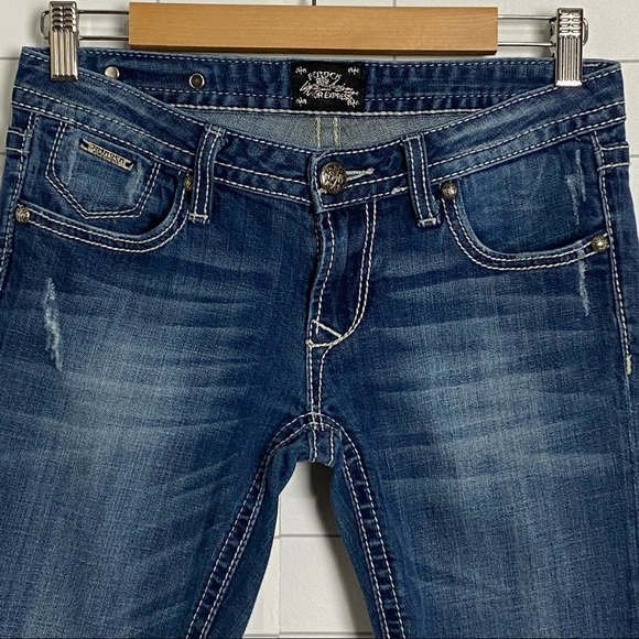 REROCK for Express Skinny Jeans Women's Size 2 Regular Dark Wash Destroyed Denim - Picture 5 of 10